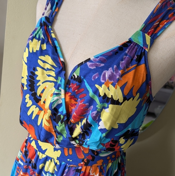 Spense Vibrant Multi-Color Faux Wrap Floral Sleeveless Maxi Dress - Size Small - Picture 4 of 11